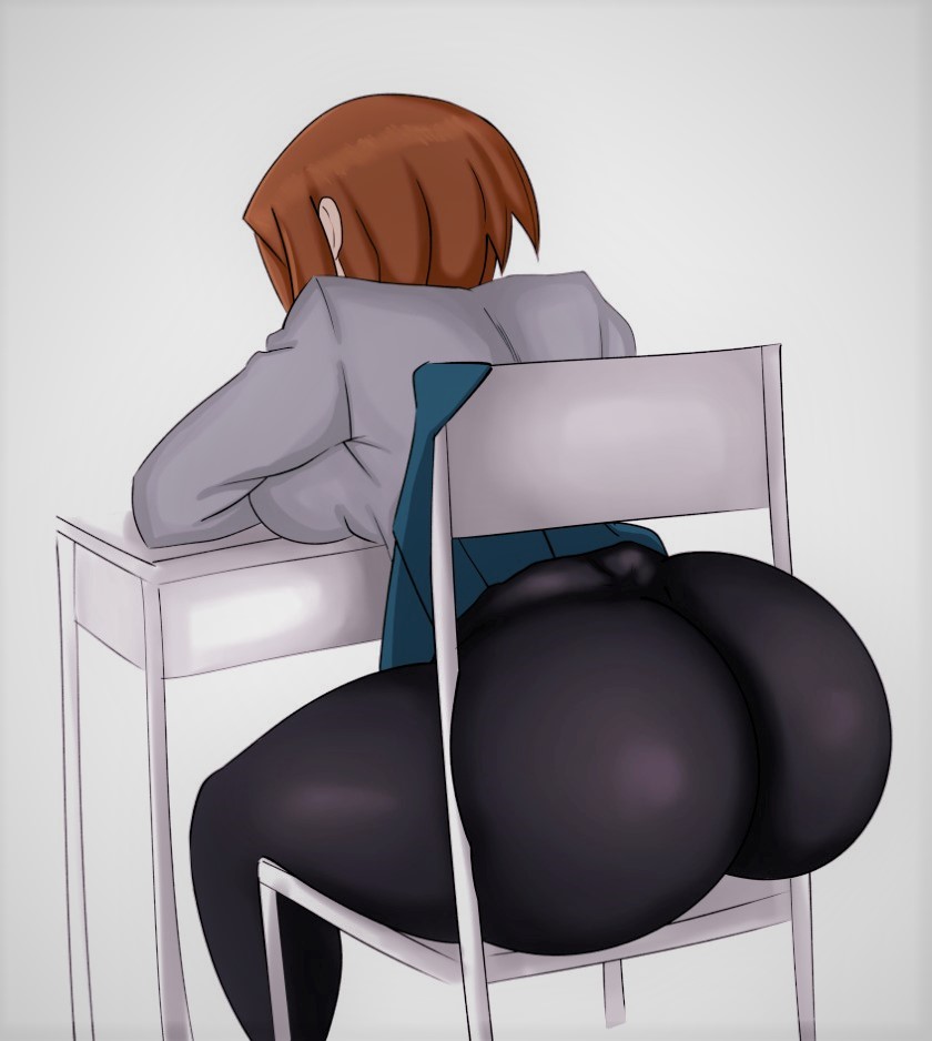 1girls ass ass_focus assisted_exposure black_legwear bubble_ass bubble_butt chair chair_embarrassment exposed exposed_ass from_behind huge_ass my_hero_academia ochako_uraraka pantyhose school_desk schoolgirl sitting sitting_at_desk skirt_lift thick_thighs