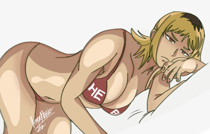 alternate ass size, alternate breast size, ass, big ass, big breasts, bikini, blonde hair, breasts, chainsaw man, cleavage, female, female only, mappa, sawatari akane, vegapunk en