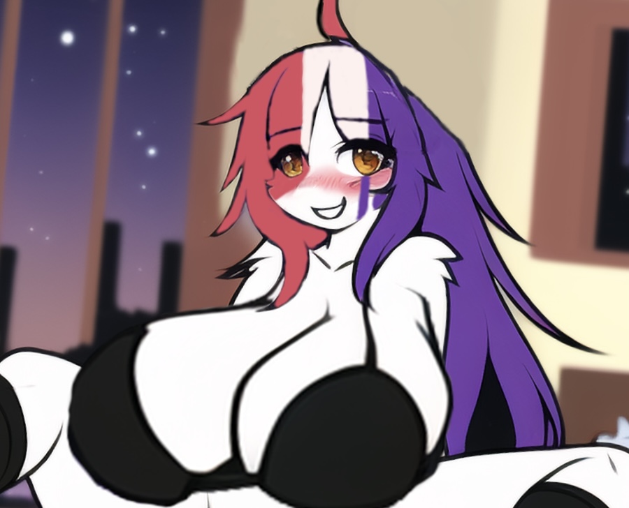 ai_generated bedroom countryhumans countryhumans_girl countryhumans_oc cute fevie_(markai_cat) huge_breasts markai_cat three_tone_hair yellow_eyes