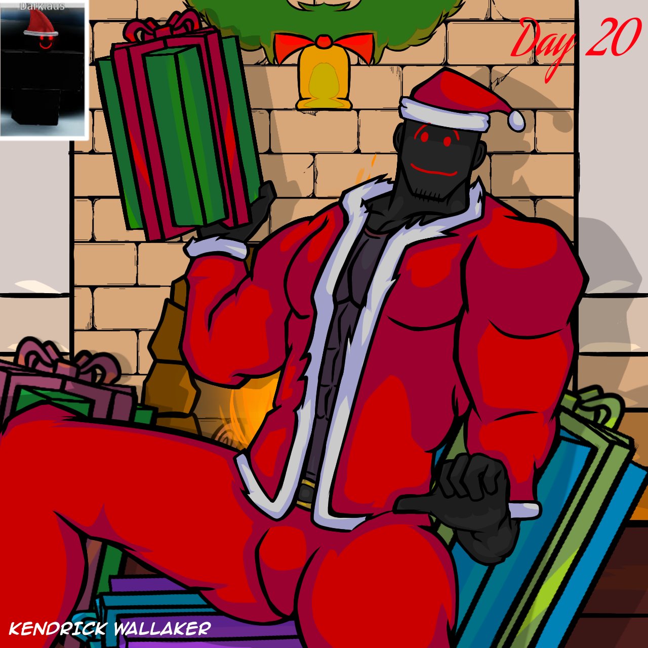 1boy bara dark_skin darklaus_(jtoh) gift juke's_towers_of_hell kendrick_nsfw male male_only muscular muscular_male present roblox roblox_game santa_hat shy smile tagme