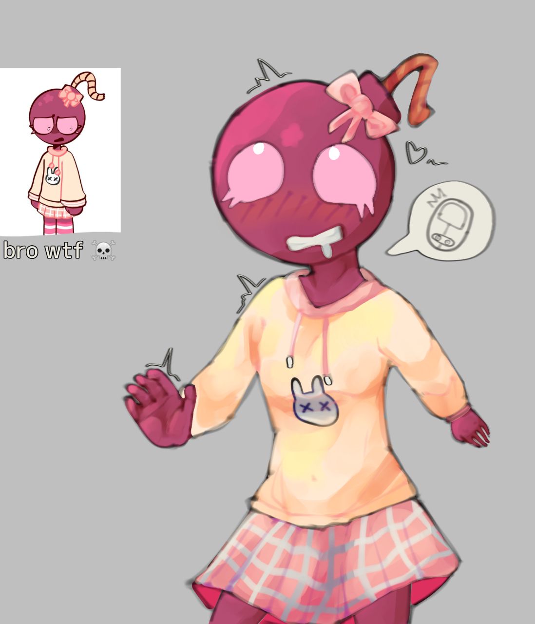 anthro bomb clothing cute female female_only fuse hoodie iris_(pollygotchi) oc original_character pink_eyes pollygotchi solo vibrator