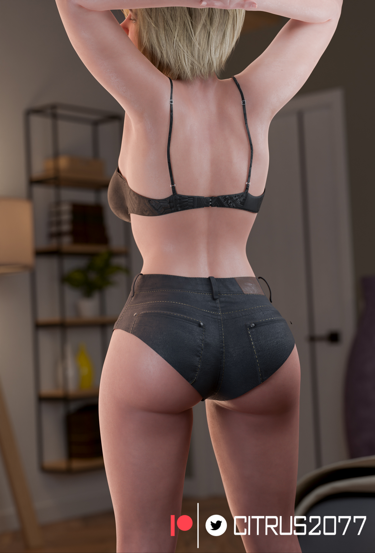 1girls, 3d, 3d (artwork), ass, big ass, big breasts, big butt, blender, blender (software), blonde hair, booty shorts, bra, breasts, bubble ass, busty, citrus2077, dc, dc comics, female, female only, injustice 2, kara zor-l, karen starr, kryptonian, power girl, power girl (injustice), short hair, short shorts, shorts, signature, solo, superman (series), text, thick, thick ass, thick thighs