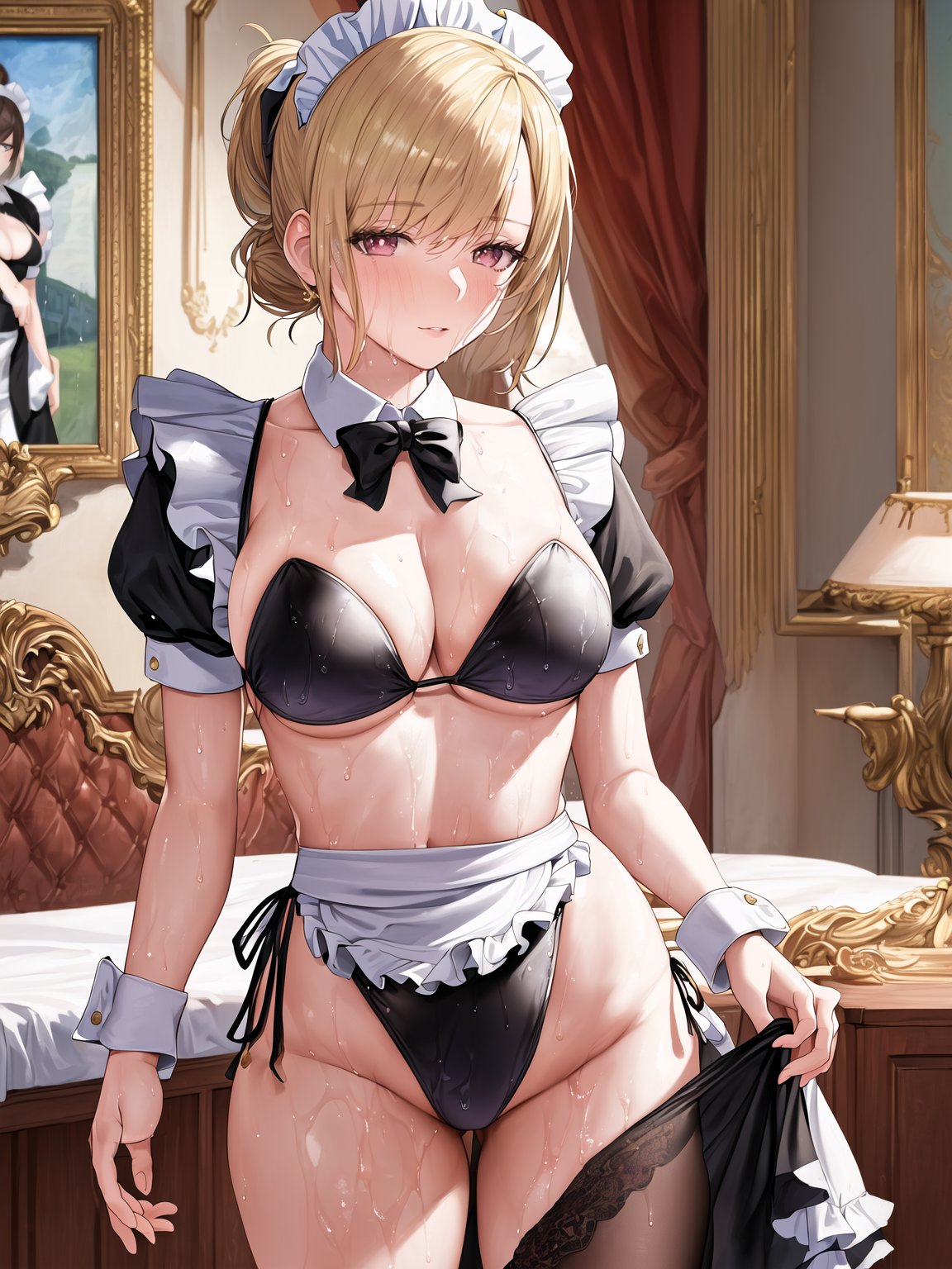 1girls, 2022, ai generated, curvaceous, curvy female, curvy figure, female, female focus, female only, high resolution, maid, maid apron, maid headdress, original, seductive look, stable diffusion, tagme, voluptuous, voluptuous female
