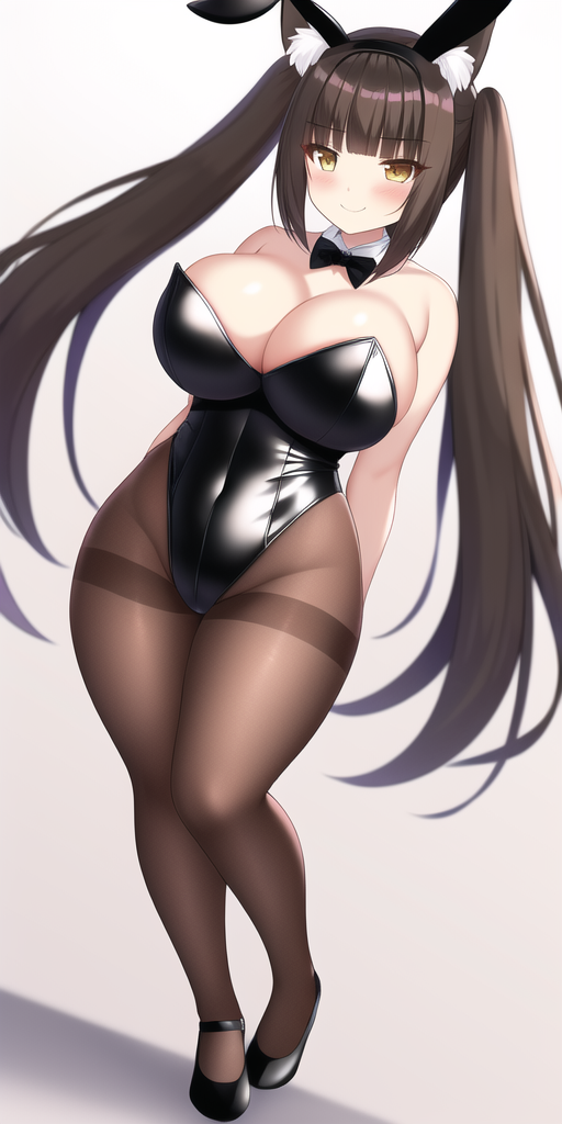 1girls adorable ai_generated alternate_breast_size animal_ears big_breasts black_leotard blunt_bangs bowtie breasts brown_hair bunnysuit busty cat_ears chocola_(sayori) covered_navel curvaceous curvy cute detached_collar female female_only fishnet_pantyhose fishnets high_heels highleg highleg_leotard hourglass_figure large_breasts latex light-skinned_female long_hair looking_at_viewer nai_diffusion nekopara pantyhose playboy_bunny plump smile solo solo_female solo_focus stable_diffusion standing strapless strapless_leotard thighband_pantyhose twintails voluptuous wide_hips