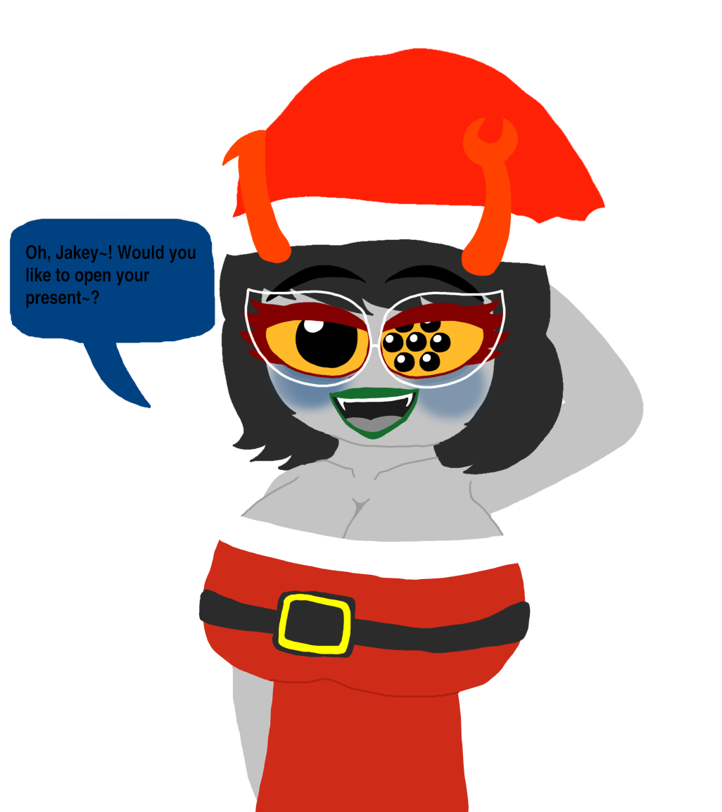 aranea_serket artist_logo artist_signature big_breasts blush christmas homestuck jakey_hboi2000 santa_costume tagme