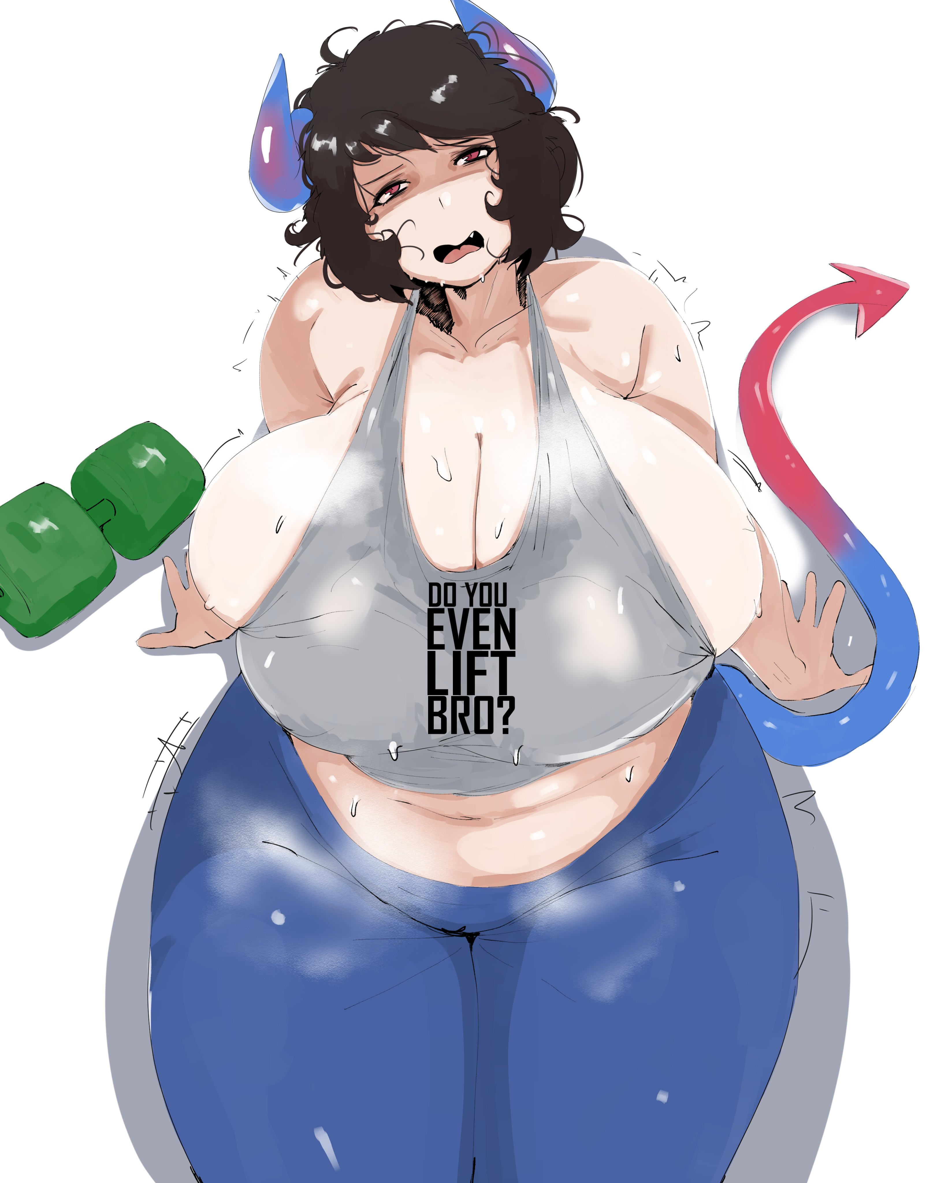 1girls, big breasts, breasts, deooxido, female, horns, huge breasts, original, sweat, sweatdrop