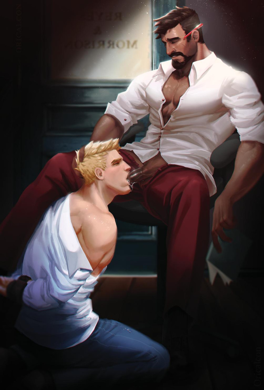 blowjob, gabriel reyes, gay, jack morrison, male, male only, overwatch, reaper, soldier 76