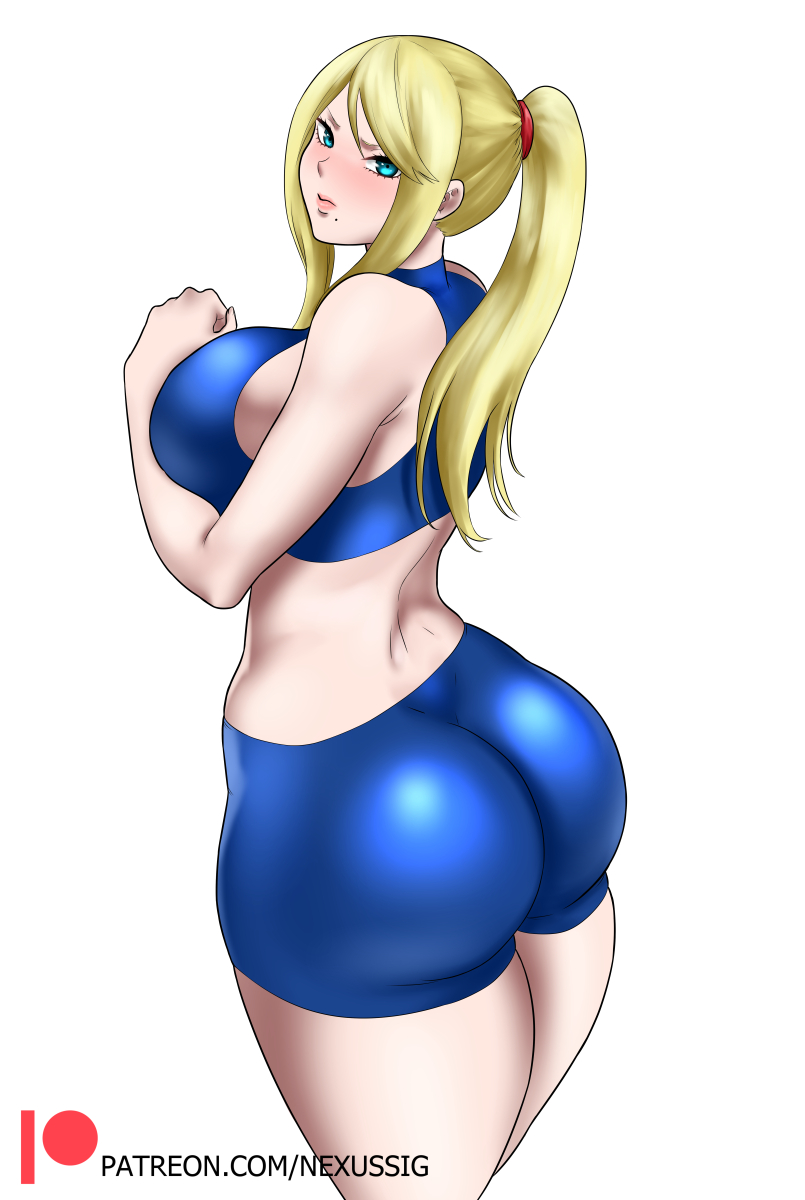 1girls alternate_costume ass beauty_mark big_ass big_breasts big_butt bimbo blonde_hair blue_eyes blush blushing_at_viewer boobs_and_butt_pose breasts bubble_ass bubble_butt busty casual_outfit_(metroid) curvy eye_contact fat_ass female female_focus female_only huge_ass large_ass large_breasts light-skinned_female light_skin long_hair looking_at_viewer metroid mole mole_under_mouth nexus-sig nintendo ponytail pov_eye_contact samus_aran shorts sideboob sidelocks simple_background solo solo_female solo_focus tagme thick_ass thick_thighs thighs voluptuous white_background