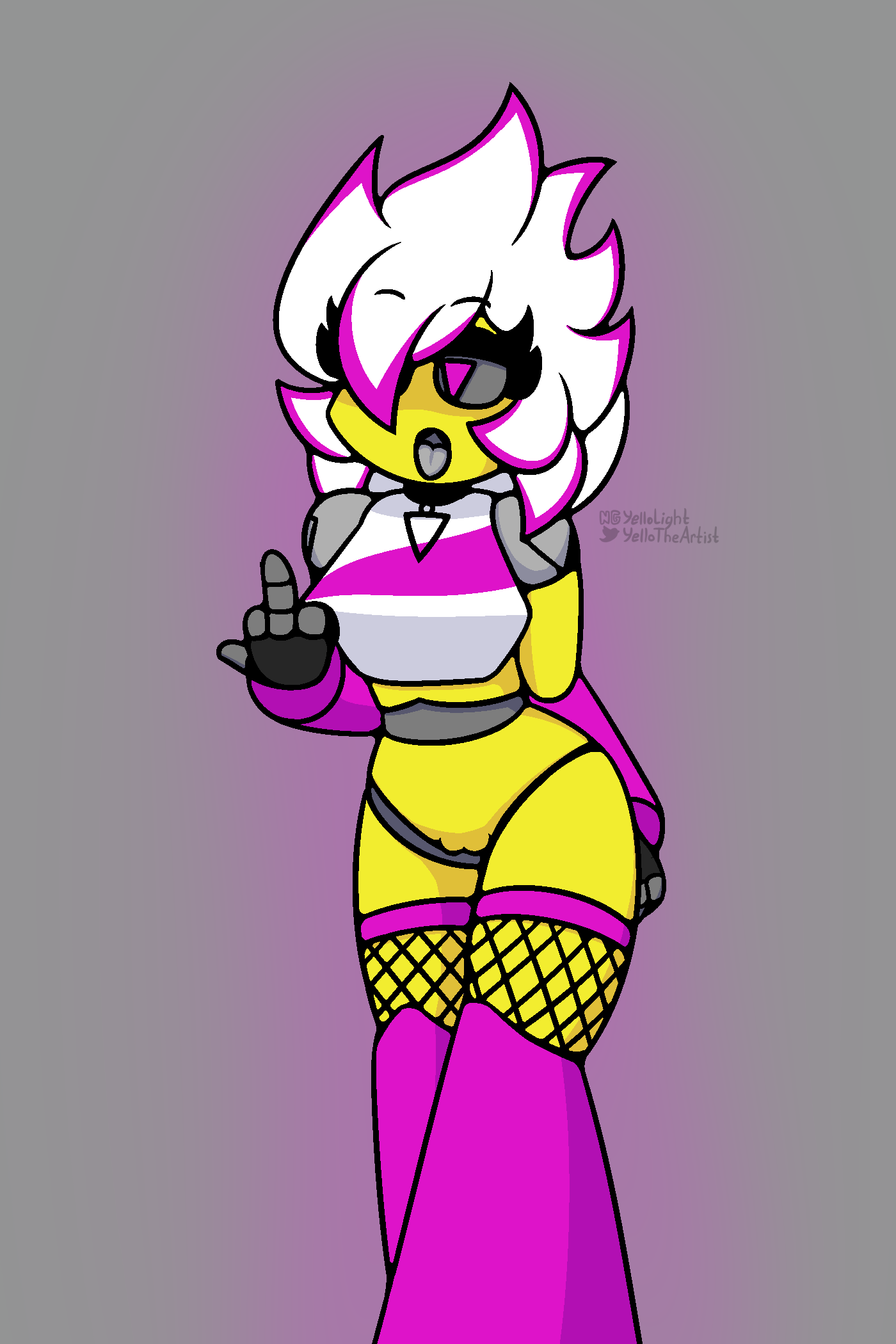 1girls bottomless female_focus female_only geometry_dash lust_trianna_(yellolight) middle_finger robot_girl showing_tongue trianna_(yellolight) yellolight