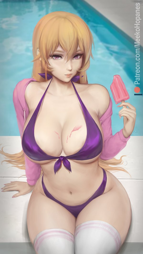 1girls arm_support artist_name ass belly belly_button big_ass big_breasts big_butt bikini bikini_bottom bikini_top blonde blonde_female blonde_hair breasts butt eyes food food_wars hair hair_between_eyes hartman_hips hourglass_figure ice_cream ice_cream_on_breasts large_ass large_breasts leaning_back long_hair looking_at_viewer looking_up looking_up_at_viewer meekohopanes nakiri_erina open_sweater pink_eyes pink_sweater pinup pool poolside purple_bikini shokugeki_no_souma sitting socks sweater thick thick_ass thick_thighs thigh_socks thighhighs thighs thunder_thighs thunderthighs tied_bikini tied_bikini_top very_long_hair white_socks wide_hips