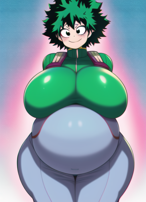 1girls ai_generated female_deku genderswap_(mtf) huge_breasts hyper_belly hyper_pregnancy izuku_midoriya my_hero_academia pregnant pregnant_milf rule_63