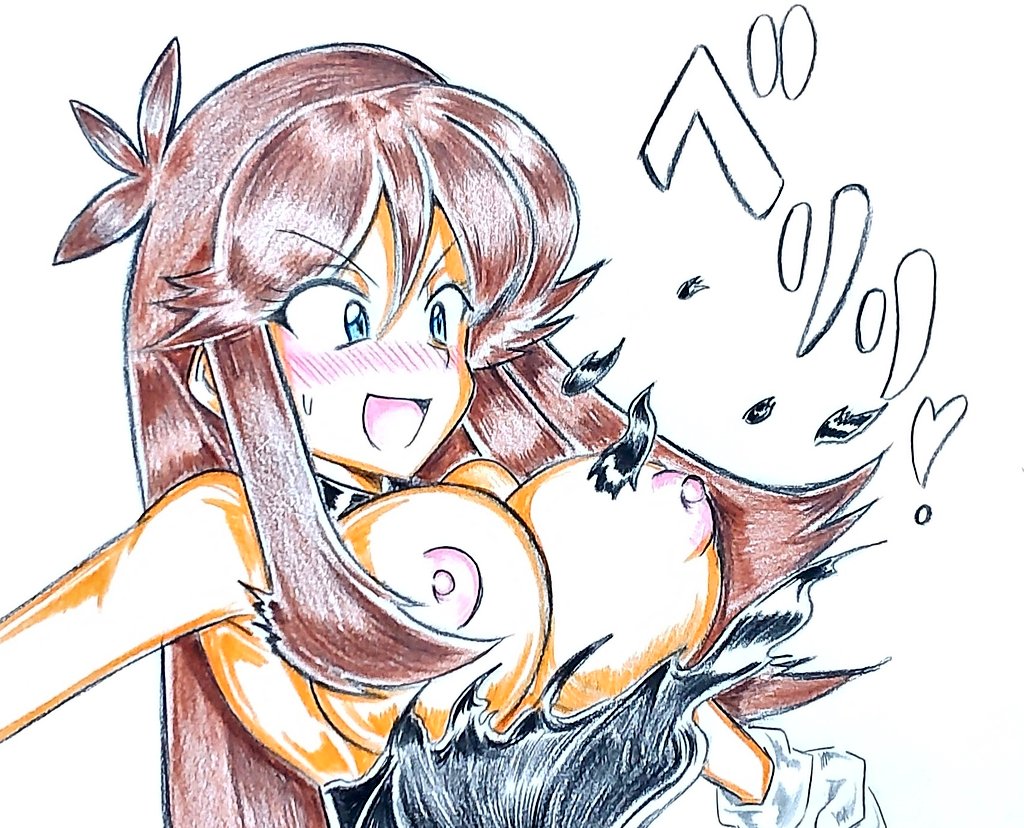 assisted_exposure bare_shoulders big_breasts black_dress blue_eyes blush breasts breasts_out brown_hair embarrassed exposed_breasts gloves green_(pokemon) large_breasts nipples no_bra open_mouth pokemon pokemon_(manga) pokemon_adventures pokemon_rgby surprised topless_female torn_clothes turtleneck_dress wakipai wardrobe_malfunction white_gloves yuno_daisuki