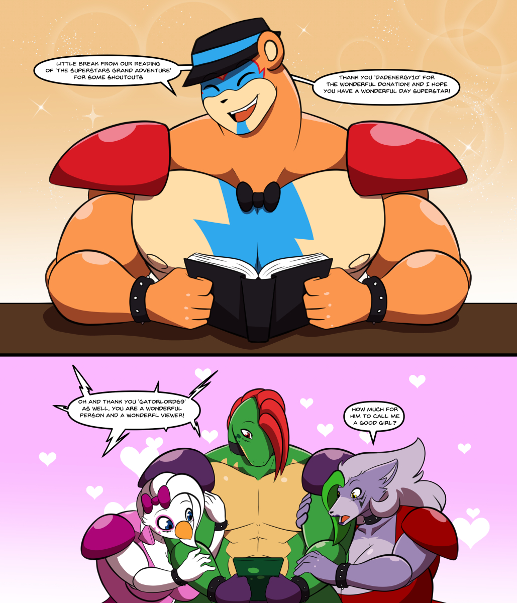 2boys, 2d, 2d (artwork), 2d artwork, 2girls, big breasts, breasts, canine, female, five nights at freddy's, five nights at freddy's: security breach, fnaf, glamrock chica (fnaf), glamrock freddy (fnaf), lunarartstudios (artist), male, montgomery gator (fnaf), muscular, muscular male, roxanne wolf (fnaf), scottgames, steel wool studios, tagme, wholesome, wolf