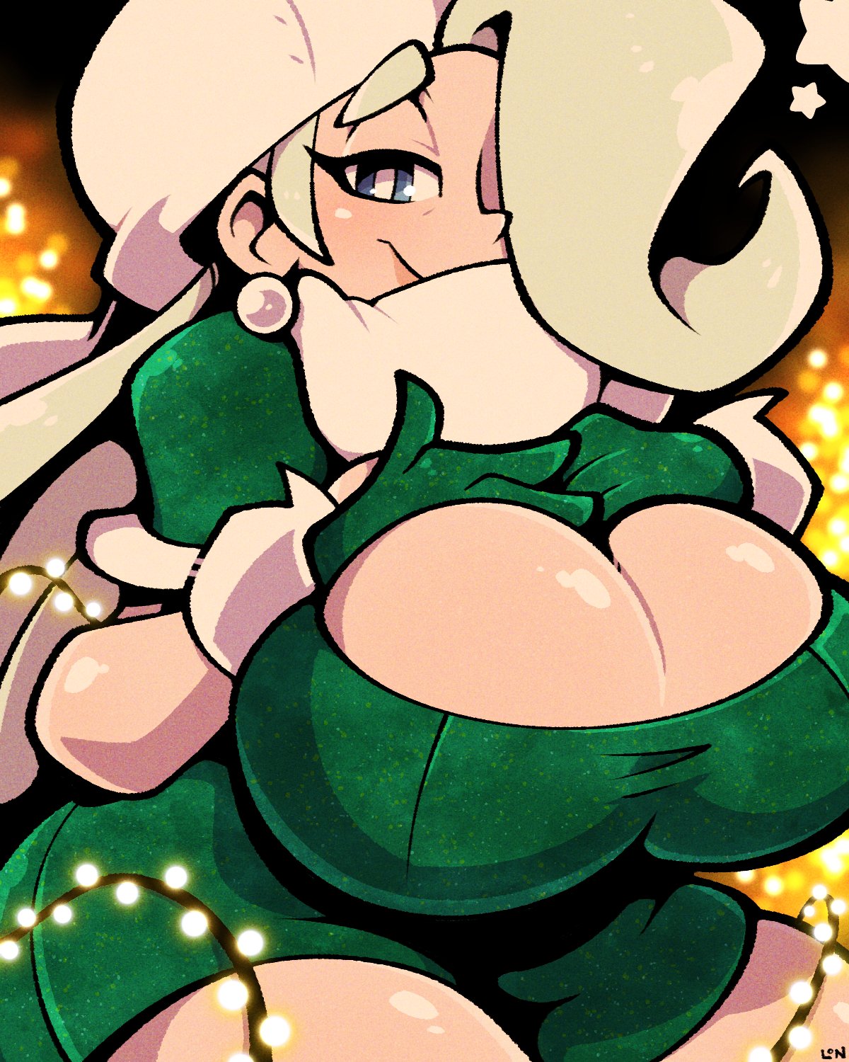 breasts christmas cleavage female female_focus female_only festive game_freak hat huge_breasts legendofnerd melony_(pokemon) milf nintendo pokemon pokemon_ss seductive_smile thick_thighs thighs venus_body voluptuous white_hair