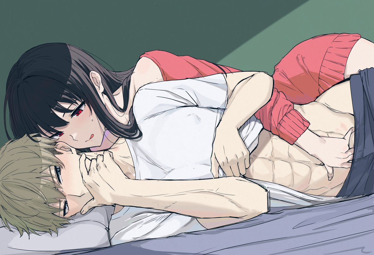 1boy, 1girls, artist request, female, fully clothed, hand in pants, human, loid forger, male, male focus, partially clothed, spooning, spy x family, yor briar, yor forger