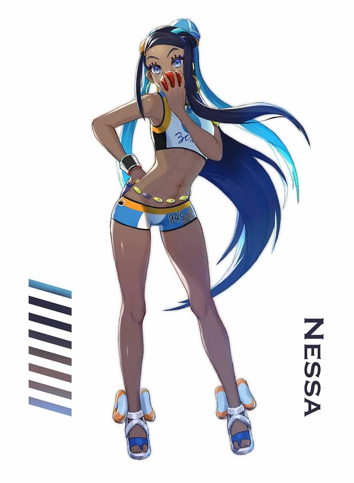 1girls, blue eyes, blue hair, dark skin, dark-skinned female, female, female only, human, nessa (pokemon), pokemon, pokemon ss, solo