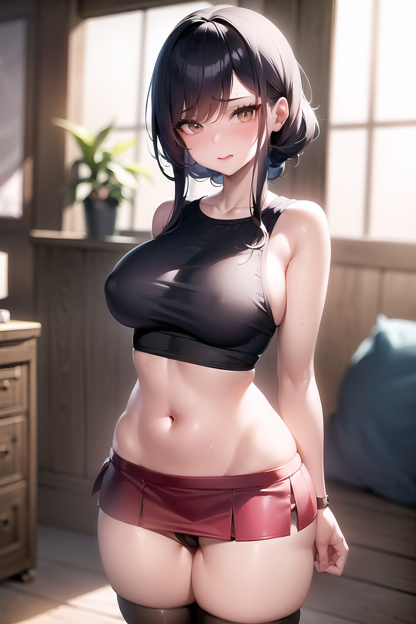 2020s, 2023, ai generated, big breasts, black hair, breasts, curvy figure, female, female focus, female only, fit, fit female, high resolution, looking at viewer, nai diffusion, stable diffusion, voluptuous female