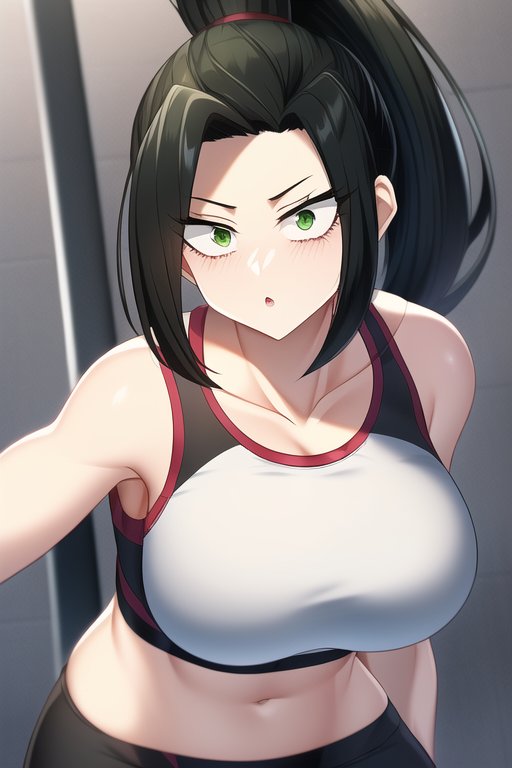 1girls, ai generated, breasts, female, gym, gym clothes, momo yaoyorozu, my hero academia