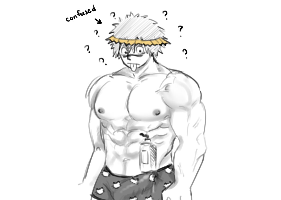 ? bulge confusion facial_tattoo headwear kengan_(series) kengan_ashura laksi_kaaaaa male male_only meguro_masaki muscular muscular_male penis_outline rough_sketch shampoo_challenge sketch solo spot_color tongue_out topless topless_male underwear