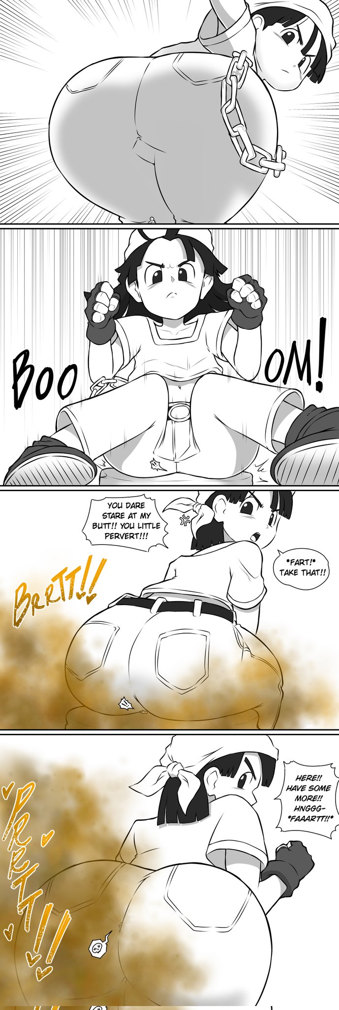 age difference, ass, ass focus, bending over, bent over, between buttocks, big ass, big butt, bottom heavy, bottom heavy female, brap, butt crush, buttcrush, comic, dragon ball, dragon ball gt, dumptruck ass, faceless male, facesitting, fart, fart cloud, fart fetish, fart torture, farting, farting on another, fat ass, female, female domination, femdom, gassy, gassy female, giant female, giantess, gigantic ass, grunting, gtstamago, huge ass, larger female, macro, macro female, male, micro male, pan (dragon ball), passing gas, ripping ass, sitting, sitting on person, size difference, smothering, squashing, straining, wide hips