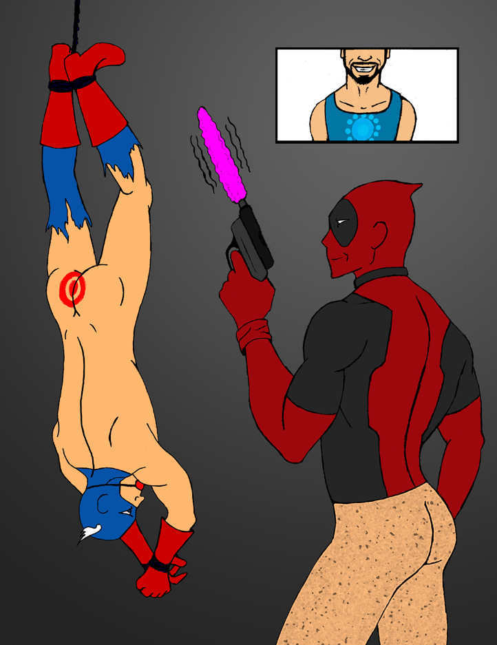 3boys ass avengers ball_gag black_hair bondage boots bottomless bound bound_ankles bound_wrists captain_america deadpool dildo facial_hair forced_yaoi gag gay gloves helpless iron_man male male_only maledom malesub marvel mask multiple_boys multiple_males rape sex_toy steve_rogers target tony_stark tool torn_clothes torture tranetrax upside-down vibrator wade_wilson yaoi