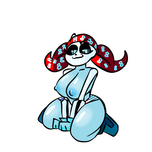 anthro bandana big_breasts blue_body blue_eyes breasts ectobody ectobreasts ectoplasm female female_only female_sans kneeling nipples no_background rule_63 sans sans_au smug solo solo_female transparent_background underswap_sans undertale_au unknown_artist