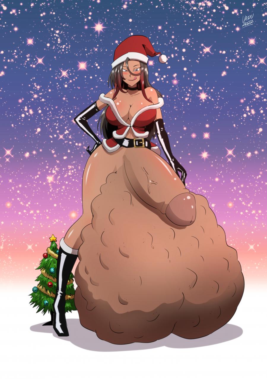 1futa balls big_breasts bottomless breasts christmas clothed clothing cock_vore dark-skinned_futanari dark_skin flaccid futa_only futanari giantess human hyper hyper_balls kono_subarashii_sekai_ni_shukufuku_wo! licking_lips mostly_nude penis solo standing sylvia_(konosuba) testicles testicular_bulge tongue tongue_out uncensored varu vore