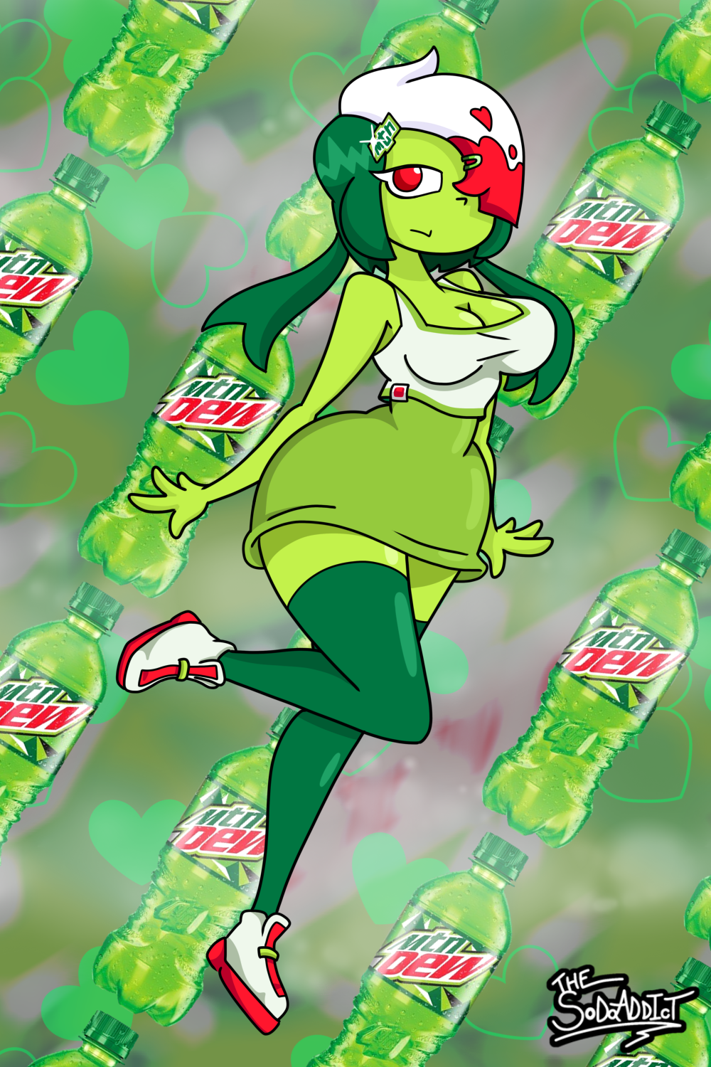 ass big_ass big_breasts big_butt big_hair breasts butt female female_only giant_ass giant_breasts green_body green_hair green_skin hair_between_eyes hair_over_one_eye long_hair massive_ass massive_breasts massive_butt mountain_dew mountain_dew-chan mtn_dew-chan no_underwear pepsi_addict ponytail ponytail_female pose posing red_eyes red_hair rule_63 shoes skirt socks thick thick_ass thick_hips thick_legs thick_thighs thigh_highs thighhighs thighs tiny_skirt tsundere uninterested uninterested_female white_hair