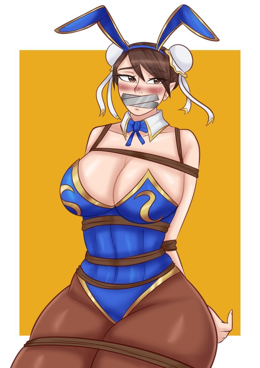 arms_behind_back bunny_ears bunnysuit chun-li myavusha street_fighter tape_gag