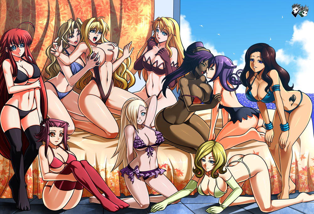 10girls 6+girls akiza_izinski blair_(soul_eater) bleach blonde_hair bra breasts brown_hair cana_alberona clothing code_geass commission crossover dark-skinned_female dress fairy_tail female female_only freezing_(series) groping high_school_dxd ino_yamanaka izayoi_aki jadenkaiba kazetsubaki_kuriko large_breasts long_hair maburaho milly_ashford multiple_girls naruto naruto_(series) navel panties red_hair rias_gremory satellizer_el_bridget sekirei shihouin_yoruichi soul_eater stockings take_your_pick tattoo tsukiumi underwear yu-gi-oh! yu-gi-oh!_5d's yuri