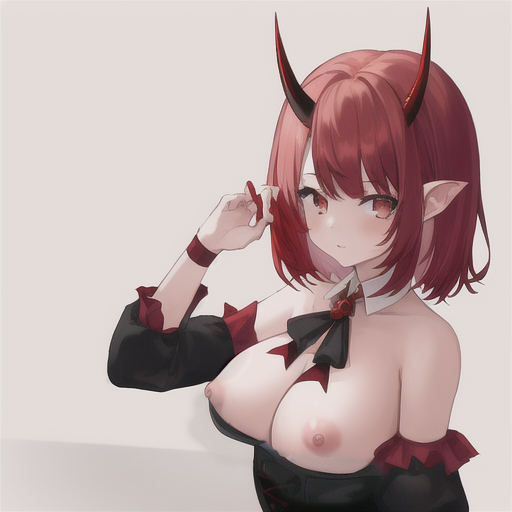 1girls ai_generated anime_style bonelab breasts horn horns light-skinned_female light_(bonelab) light_skin maid maid_outfit red_eyes red_hair stable_diffusion white_skin