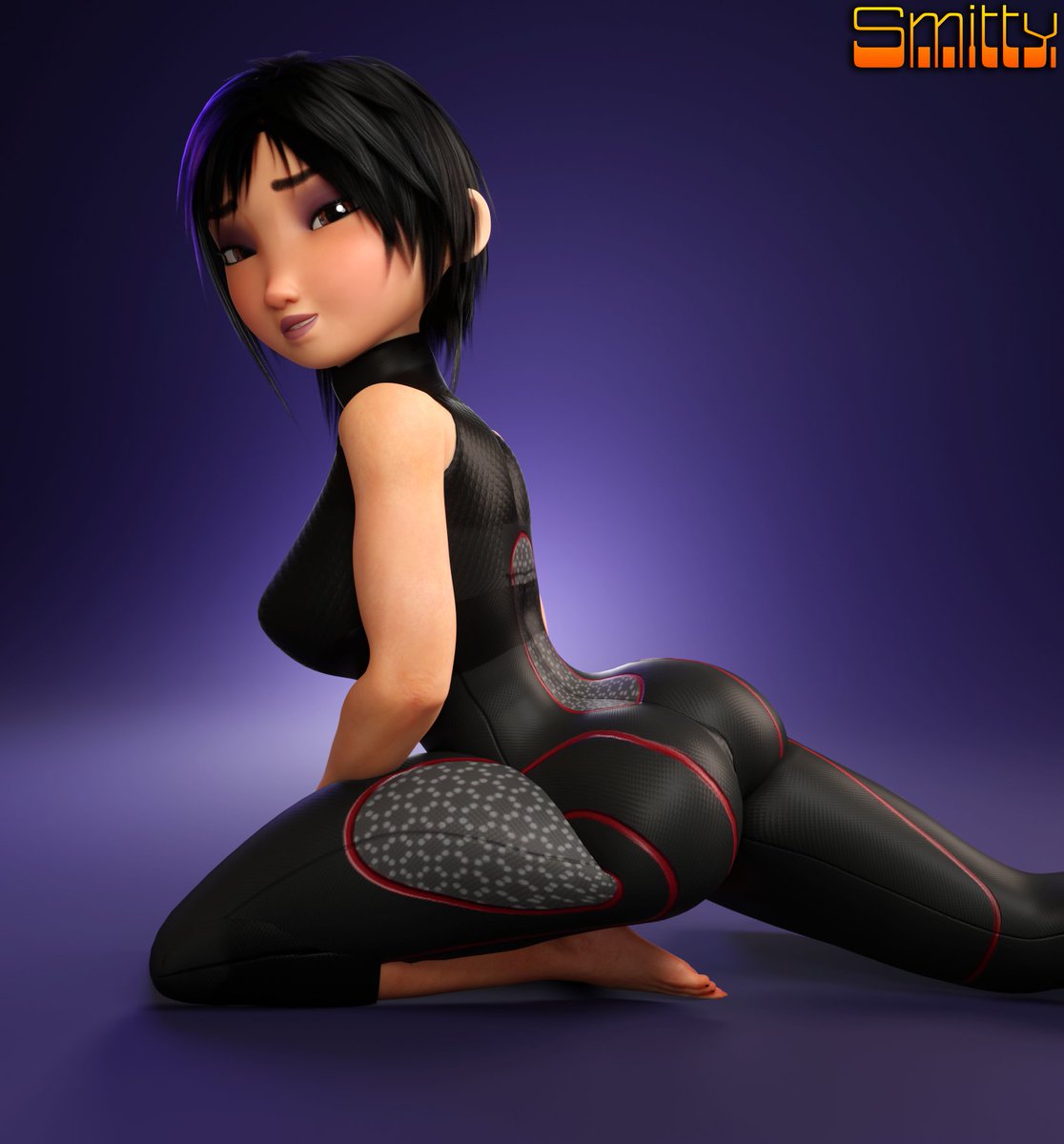 1girls, 3d, 3d (artwork), asian, asian female, ass, big ass, big butt, big hero 6, blender (software), bodysuit, disney, female, female only, gogo tomago, large ass, marvel, marvel comics, rear view, skin tight, smitty34, thick thighs, voluptuous, wide hips