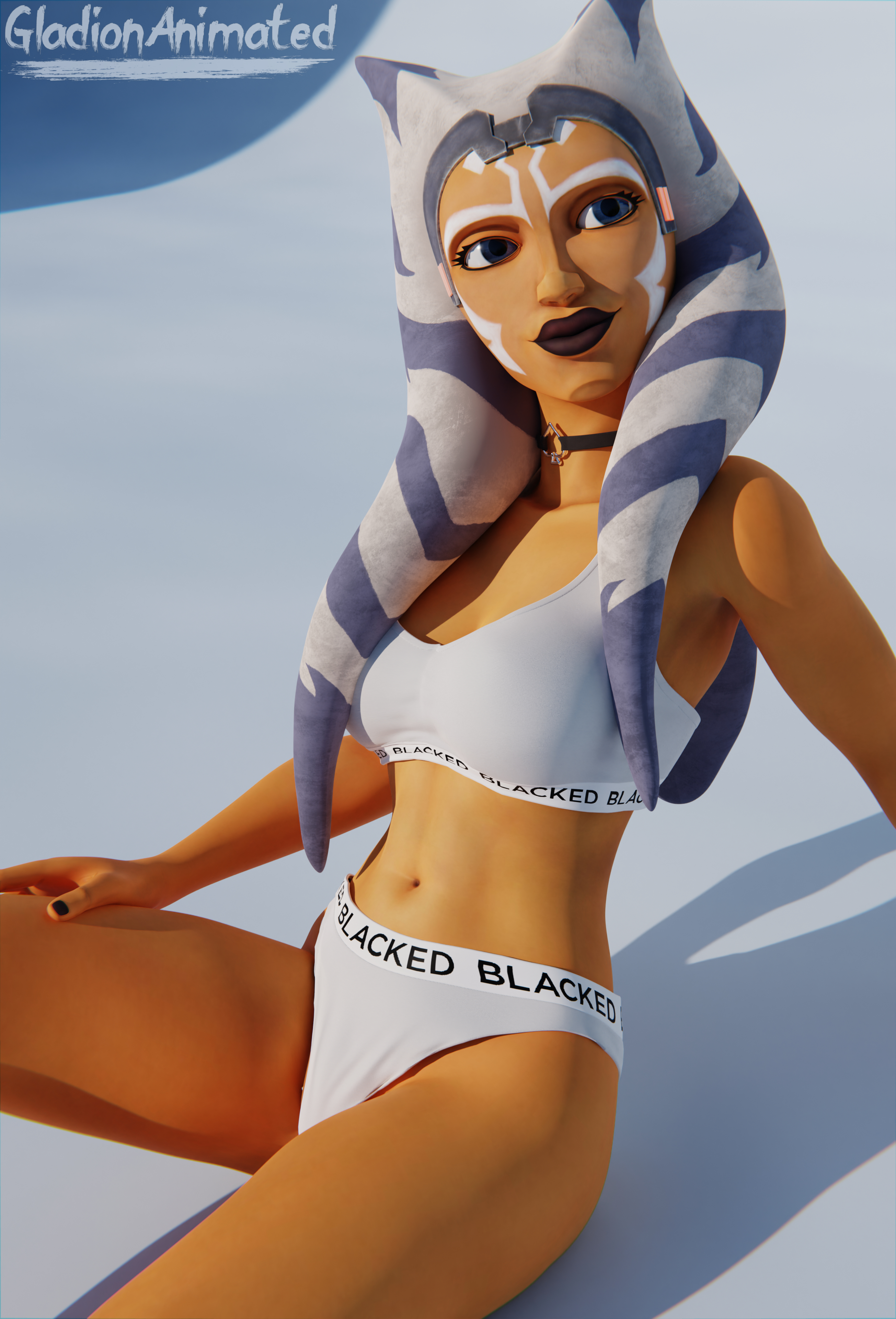 1girls, 3d, 3d (artwork), abs, ahsoka tano, airress3d (3d-modeller), alien, alien girl, armpit peek, big lips, blacked, blacked clothing, blender, blender (software), blue eyes, breasts, choker, facepaint, female, female only, fit, fit female, full lips, gladionanimated, hand on thigh, jewelry, leaning, leaning back, legs, lekku, looking away, montrals, orange body, panties, petite, pose, posing, queen of spades, sitting, sitting on floor, small ass, small breasts, smile, smiling, solo, spade, spade choker, star wars, text, the clone wars: season seven, togruta, underwear, white bra, white panties, white underwear