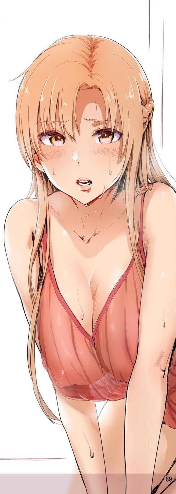 blonde_hair blush female ken-1 lips page_69 see-through_clothing sweat sword_art_online yuuki_asuna