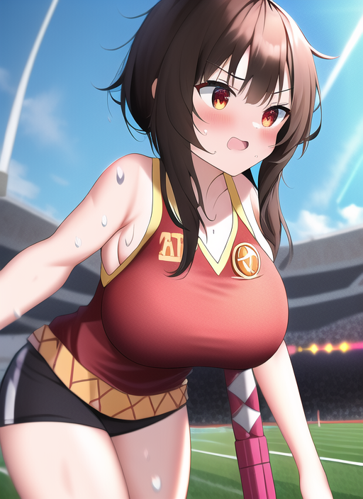 ai generated, female, kono subarashii sekai ni shukufuku wo!, megumin, olympics, sportswear, sweating