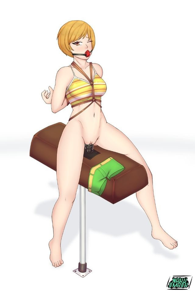 ball_gag bikini nahusmash persona persona_4 satonaka_chie shin_megami_tensei wooden_horse