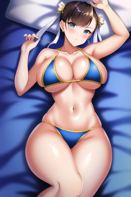 ai generated, bed, bikini, chun-li, female, laying down, street fighter