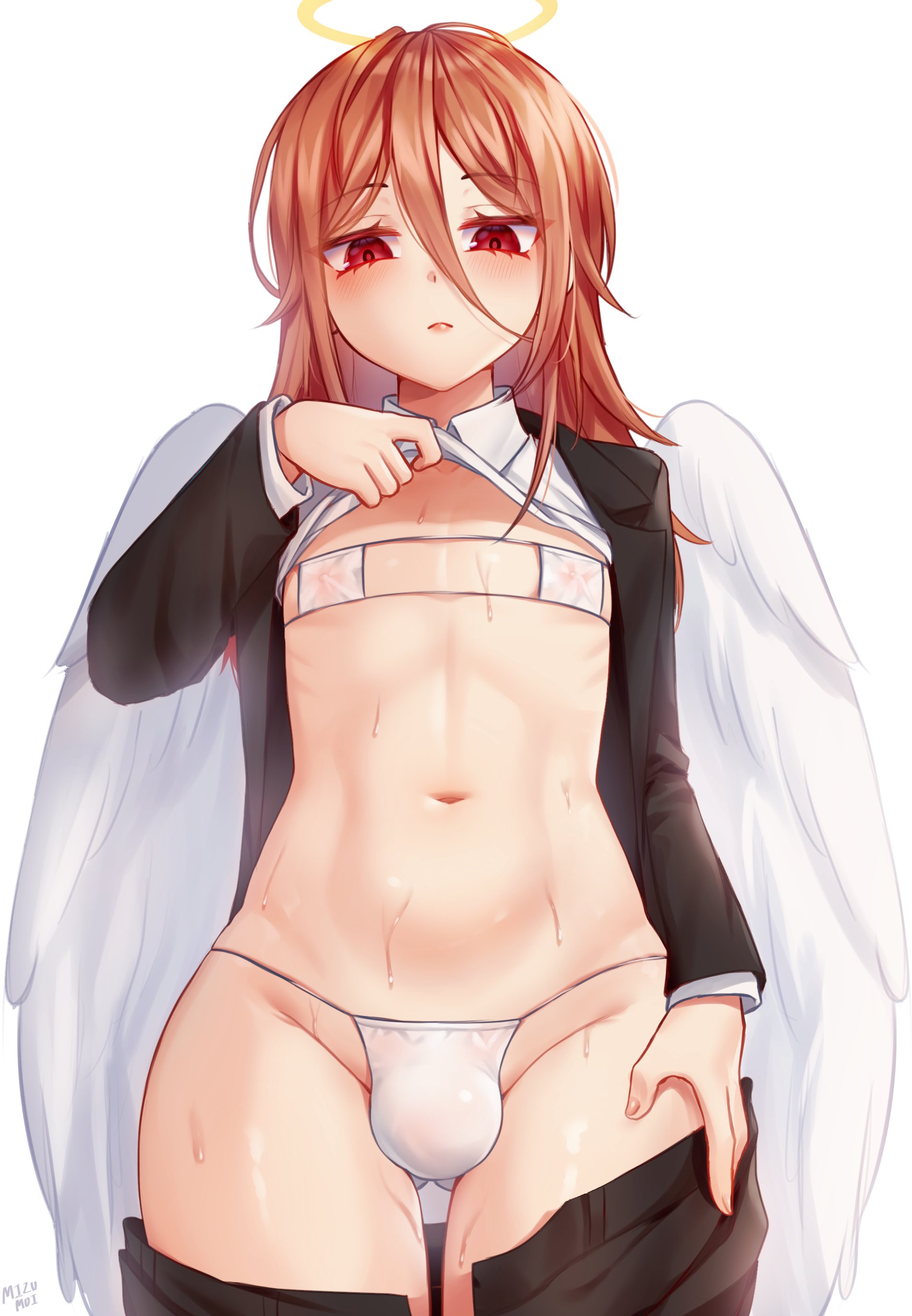 angel devil (chainsaw man), bulge, chainsaw man, female, femboy, feminine male, gay, girly, male, mizumizzumiz, otoko no ko, otokonoko, sweat, sweaty, tomgirl, trap, wide hips
