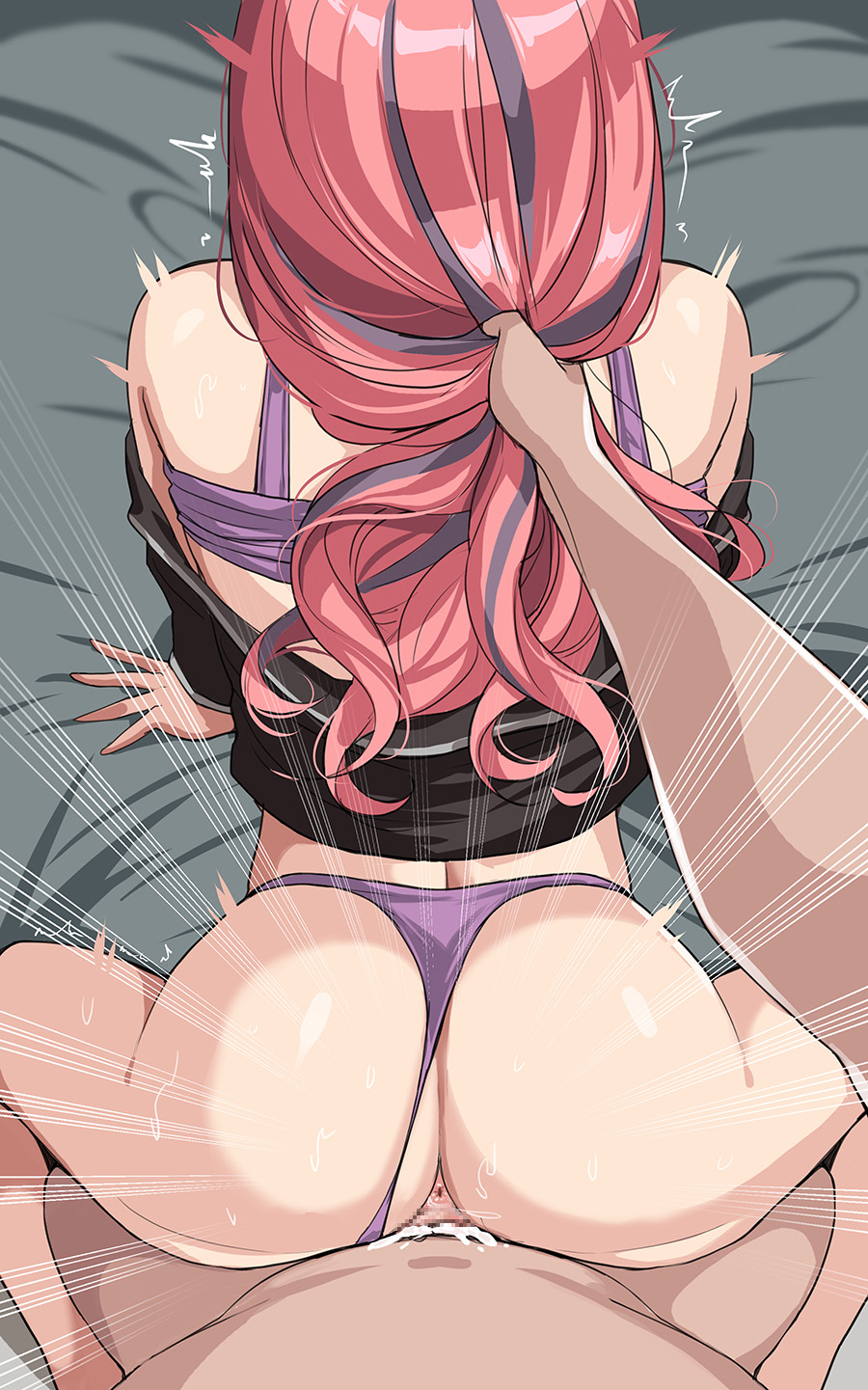 1boy, 1girls, areolae, ass, azur lane, breasts, bremerton (azur lane), censored, cum, cum in pussy, doggy style, drogod (artist), female, from behind, hair grab, hair pull, has uncensored version, huge breasts, large ass, large breasts, light skin, light-skinned female, long hair, male, male pov, nipples, panties, panties aside, penis, pink eyes, pink hair, pov, pussy, smile, thick thighs, underwear, wide hips