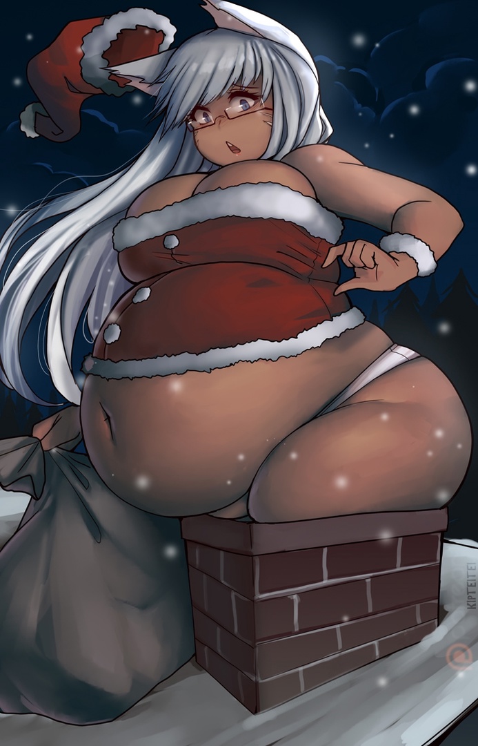 1girls 2022 big_belly big_boobs bloated_belly chimney christmas christmas_clothing christmas_hat chub chubby chubby_female fat fat_belly fat_fetish fatty female female_only kipteitei navel obese obese_female overweight panties solo tagme weight_gain