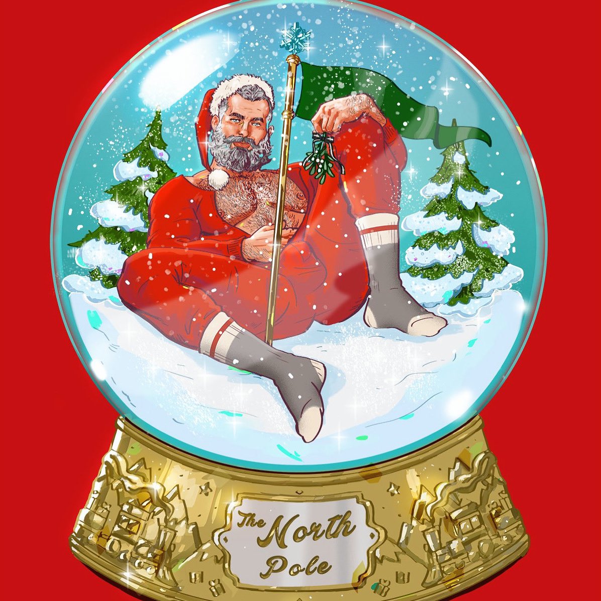 big_bulge bulge christmas folklore hairy hairy_chest holidays huge_bulge male male_only muscles muscular muscular_male mythology onesie public_domain santa_claus santa_hat silver_fox snow_globe stephen_mcdermott