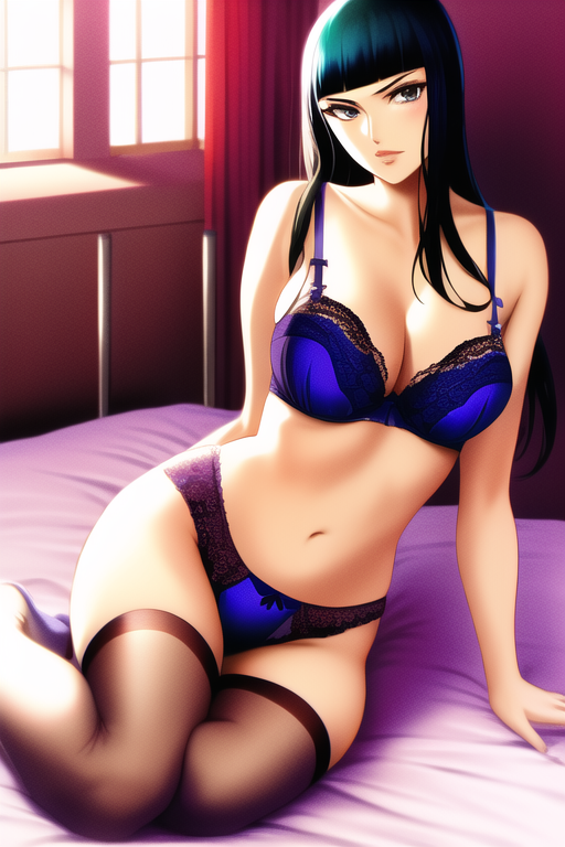 1girls ai_generated anime_lingerie black_hair blue_lingerie breasts curvy curvy_body curvy_female female female_only front_view hands_behind huge_breasts human lingerie long_hair looking_at_viewer nai_diffusion nico_robin one_piece pale-skinned_female pre-timeskip purple_bed_sheet sitting_on_bed solo solo_female stable_diffusion stockings thick_thighs thighhighs window