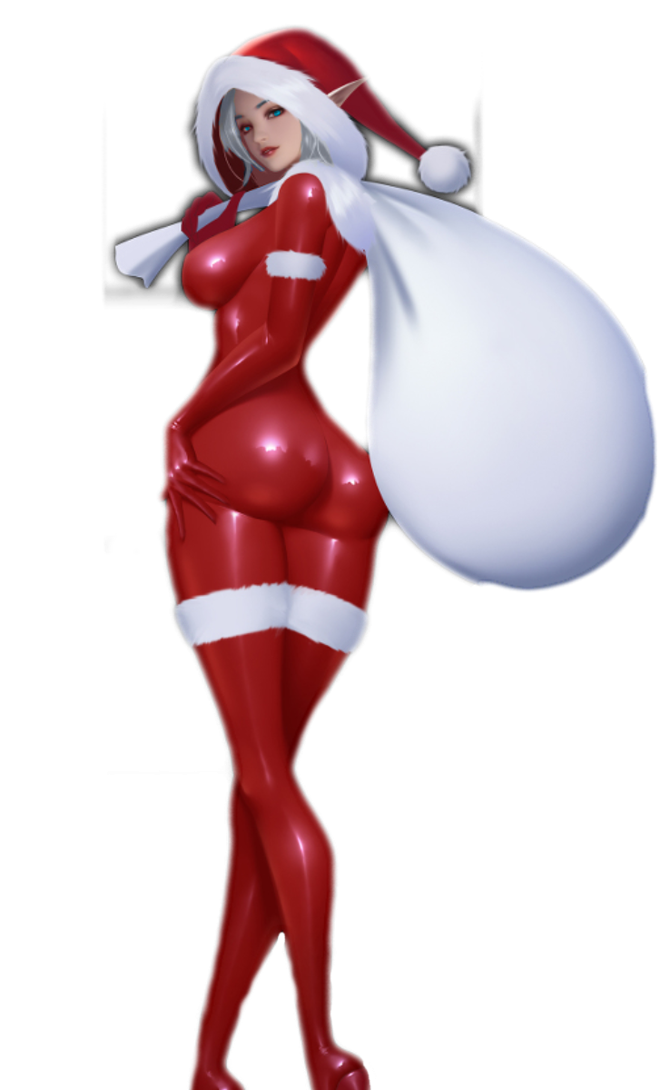 codexabyss edit edited elf elf_ears elf_female high_heel_boots high_heels latex latex_bodysuit latex_boots latex_stockings latex_suit pointy_ears sade_abyss santa_costume santa_hat santa_suit tagme transparent_background