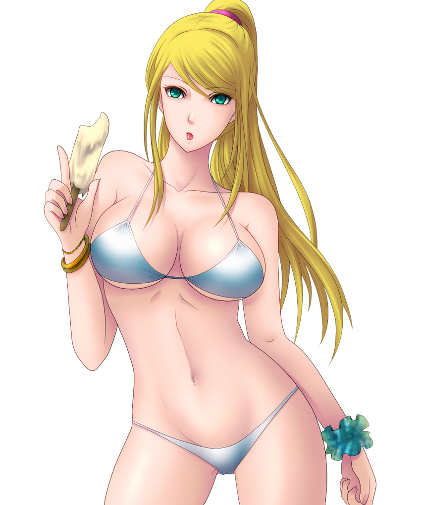 bikini, breasts, curvy, female, female only, human, ice cream, kuroma (atapi), metroid, nintendo, samus aran, solo
