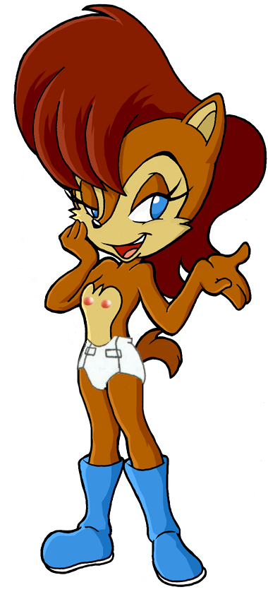 4_fingers anthro archie_comics black_nose blue_eyes boots brown_fur brown_hair chipmunk color diaper female female_only flat_chest footwear fur furry furry_ears hair looking_left mobian_(species) nipples open_eyes open_mouth pointy_ears sally_acorn sega smile solo sonic_(series) sonic_satam sonic_the_hedgehog_(archie) sonic_the_hedgehog_(comics) sonic_the_hedgehog_(series) standing tan_fur topless what white_background