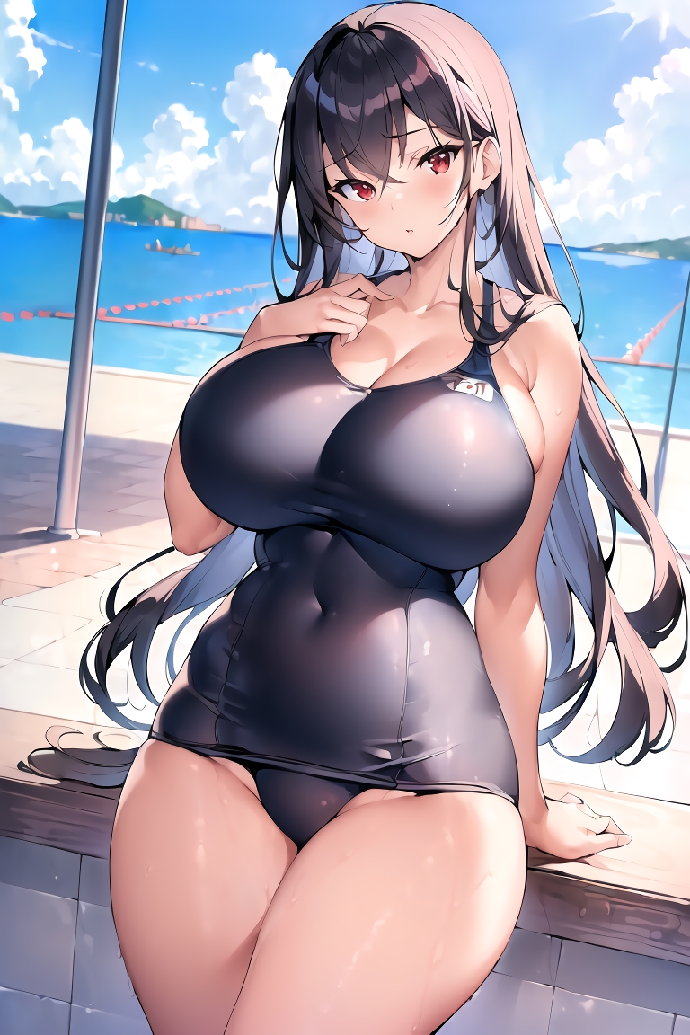 1girls, 2022, ai generated, belly button visible through clothing, big breasts, black hair, breasts, curvaceous, curvy, curvy figure, female, female focus, female only, hi res, large breasts, long hair, looking at viewer, ocean, one-piece swimsuit, original, stable diffusion, swimsuit, tagme, thick thighs, tight clothing, voluptuous female