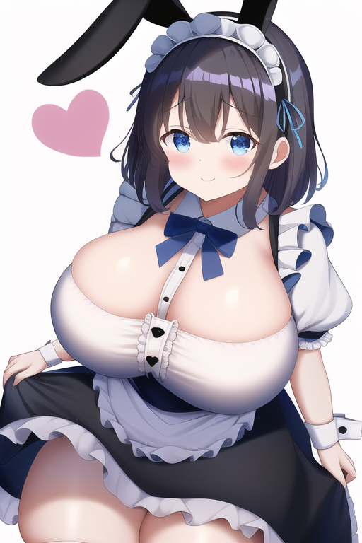 1girls aged_up ai_generated apron big_breasts black_hair blue_eyes bow breasts child_bearing_hips cleavage curvaceous curvy curvy_female curvy_figure fake_animal_ears floppy_ears frilled_apron frilled_dress frilled_skirt frills hairband heart large_breasts light-skinned_female lolita_hairband maid maid_uniform medium_hair nai_diffusion original original_character portrait puffy_short_sleeves rabbit_ears stable_diffusion thick_thighs upskirt waitress wide_hips wrist_cuffs