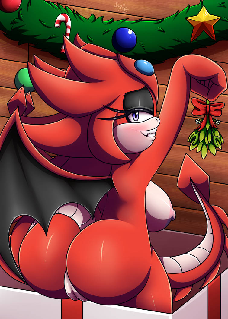 anthro ass big_butt christmas cinder_the_sky_dragon dragon fan_character female genitals holidays leafhedge mistletoe plant presenting presenting_hindquarters presenting_pussy pussy red_body sega solo sonic_(series) sonic_the_hedgehog_(series)