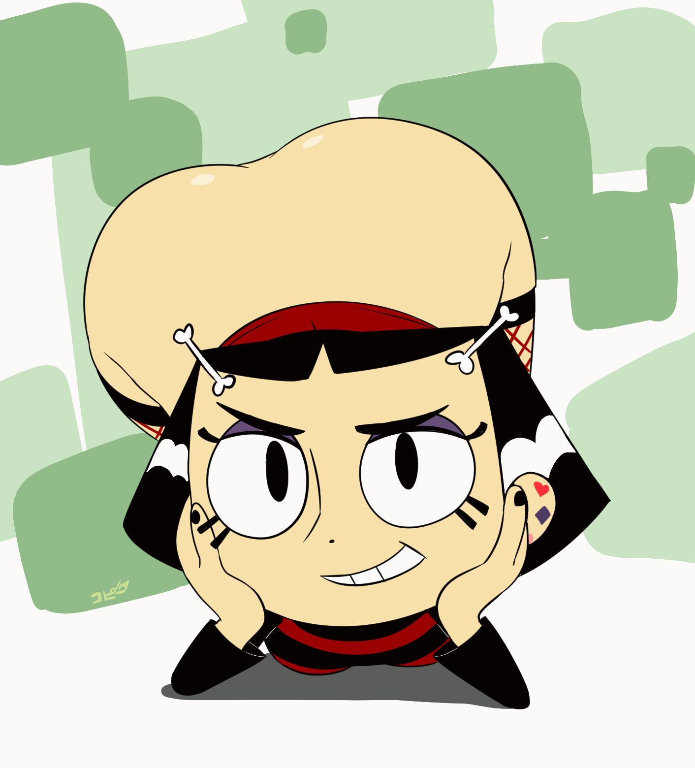 animated, ass, big ass, big butt, black hair, black nails, ear piercing, female, female only, front view, human, looking at viewer, my life as a teenage robot, nickelodeon, solo, solo female, thehumancopier, tiff crust