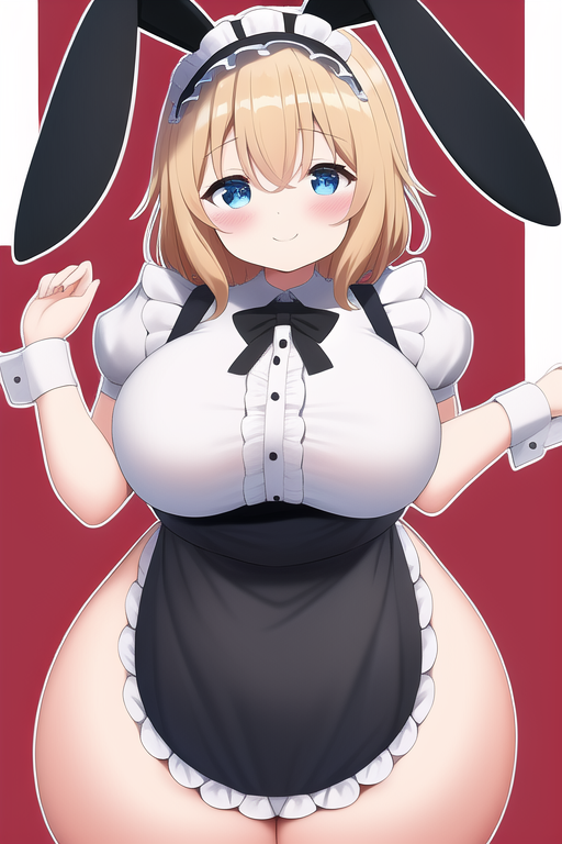 1girls aged_up ai_generated apron big_breasts blonde_hair blue_eyes bow breasts child_bearing_hips curvaceous curvy curvy_female curvy_figure fake_animal_ears floppy_ears frilled_apron frilled_dress frills gochuumon_wa_usagi_desu_ka? hairband heart is_the_order_a_rabbit? kirima_sharo large_breasts light-skinned_female lolita_hairband maid maid_uniform medium_hair nai_diffusion naked_apron portrait puffy_short_sleeves rabbit_ears stable_diffusion thick_thighs waitress wide_hips wrist_cuffs